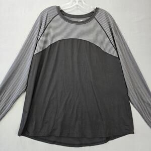 Avia Black Gray Shirt Striped Tee Long Sleeve Stretch Classic Women Plus XXXL